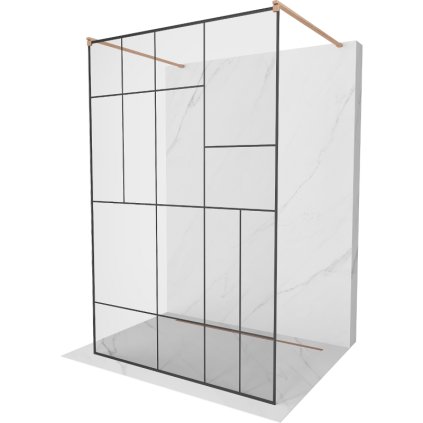 Mexen Kioto, sprchová zástěna Walk-In 120 x 200 cm, 8mm sklo černý vzor, ​​měděný matný profil, 800-120-002-65-78