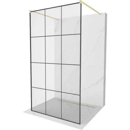 Mexen Kioto, sprchová zástěna Walk-In 120 x 200 cm, 8mm sklo černý vzor, zlatý matný profil, 800-120-002-55-77