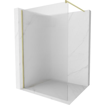 Mexen Kioto, sprchová zástěna Walk-In 120 x 200 cm, 8mm sklo s žebrovým vzorem, zlatý matný profil, 800-120-101-55-09