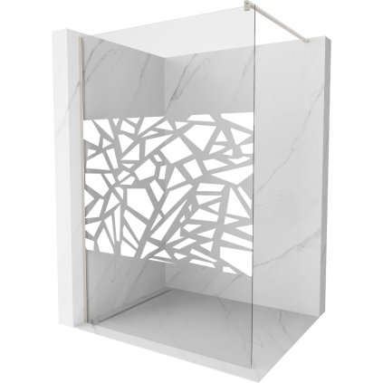 Mexen Kioto, sprchová zástěna Walk-In 140 x 200 cm, 8mm čiré sklo bílý vzor, ​​broušená ocel profil, 800-140-101-97-85