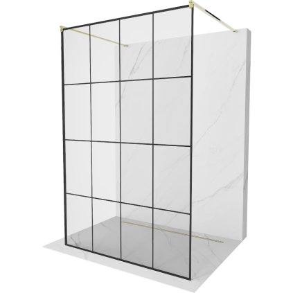 Mexen Kioto, sprchová zástěna Walk-In 160 x 200 cm, 8mm sklo černý vzor, ​​zlatý lesklý profil, 800-160-002-50-77