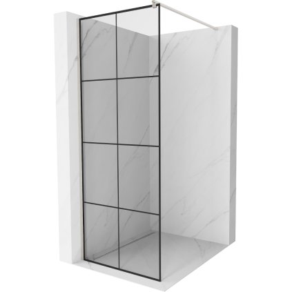 Mexen Kioto, sprchová zástěna Walk-In 90 x 200 cm, 8mm čiré sklo černý vzor, ​​broušená ocel profil, 800-090-101-97-77