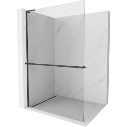 Mexen Kioto+ L, sprchová zástěna Walk-In s poličkou a věšákem 100 x 200 cm, 8mm čiré sklo, černý profil, 800-100-123-70-00