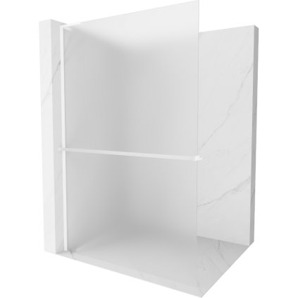 Mexen Kioto+ L, sprchová zástěna Walk-In s poličkou a věšákem 100 x 200 cm, 8mm sklo námraza, bílý profil, 800-100-123-20-30