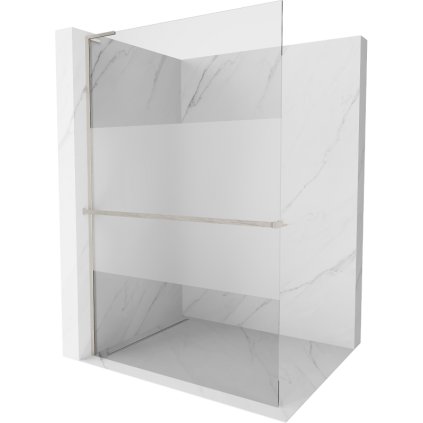 Mexen Kioto+ L, sprchová zástěna Walk-In s poličkou a věšákem 110 x 200 cm, 8mm čiré sklo-námraza, broušená ocel profil, 800-110-123-97-35
