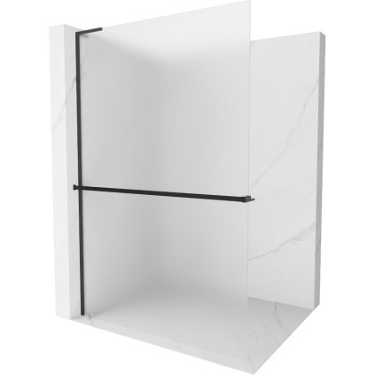 Mexen Kioto+ L, sprchová zástěna Walk-In s poličkou a věšákem 110 x 200 cm, 8mm sklo námraza, černý profil, 800-110-123-70-30