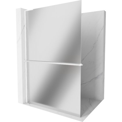 Mexen Kioto+ L, sprchová zástěna Walk-In s poličkou a věšákem 110 x 200 cm, 8mm sklo vzor zrcadlo, bílý profil, 800-110-123-20-50