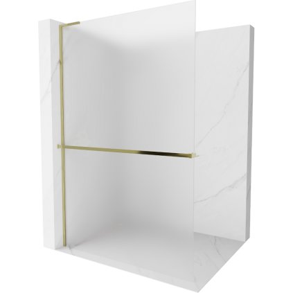 Mexen Kioto+ L, sprchová zástěna Walk-In s poličkou a věšákem 70 x 200 cm, 8mm sklo námraza, zlatý lesklý profil, 800-070-123-50-30