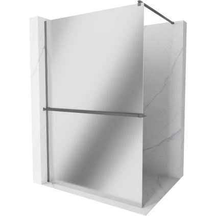 Mexen Kioto+, sprchová zástěna Walk-In s poličkou a věšákem 100 x 200 cm, 8mm sklo vzor zrcadlo, grafitový profil, 800-100-121-95-50