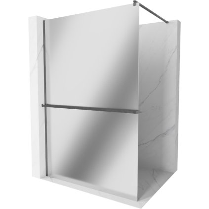 Mexen Kioto+, sprchová zástěna Walk-In s poličkou a věšákem 120 x 200 cm, 8mm sklo vzor zrcadlo, grafitový profil, 800-120-121-66-50