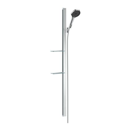 Hansgrohe Rainfinity, sprchová sada 130 3jet EcoSmart 9 l/min. s tyčí 150 cm a poličkou na mýdlo, chromová, HAN-27674000