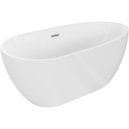 Mexen Eos, volně stojící vana 150 x 75 cm, bílá, broušená ocel přepad, 52471507500-97
