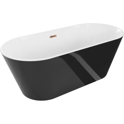 Mexen Flavia, volně stojící vana 150 x 75 cm, bílá-černá, růžové zlato přepad, 54031507575-60