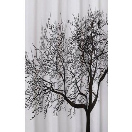 Aqualine, Sprchový závěs 180x200cm, polyester, černá/bílá, strom, ZP008