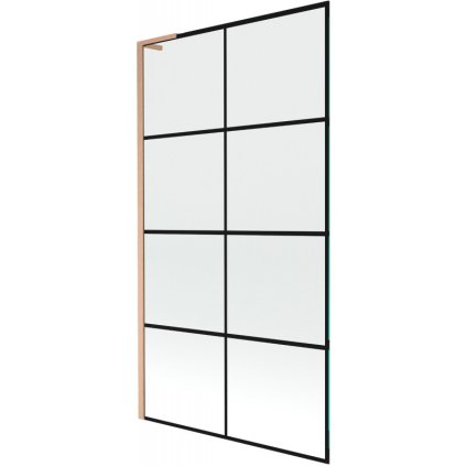 Mexen Next L, 1-křídlová vanová zástěna 100 x 150 cm, 6mm čiré sklo-černý vzor, měděný profil, 895-100-000-03-77-65