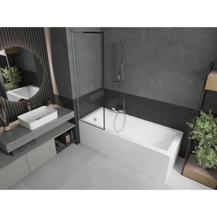 476144 mexen next l 1 kridlova vanova zastena 60 x 150 cm 6mm cire sklo cierny vzor 6mm cire sklo profil brusena ocel 895 060 000 03 70 97