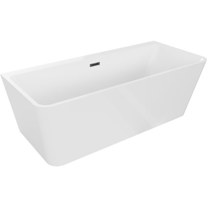 Mexen Volta, volně stojící nástěnná vana 150 x 75 cm, bílá, černý matný přepad, 51131507500-70