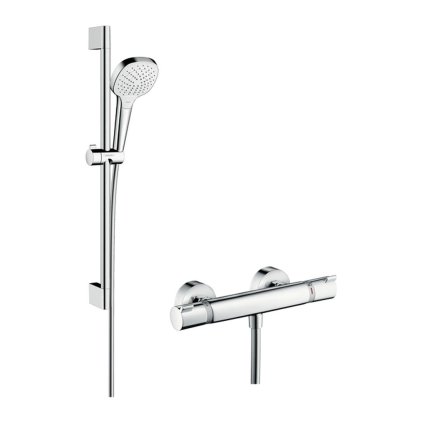 Hansgrohe Croma Select E, sprchová sada Vario s termostatem Ecostat Comfort a sprchovou tyčí 65 cm, bílá/chromová, HAN-27081400