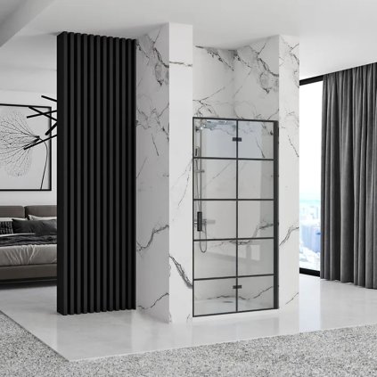 Rea Molier, skládací sprchové dveře 90x190cm do otvoru, 6mm čiré sklo, černý profil, KPL-K1538