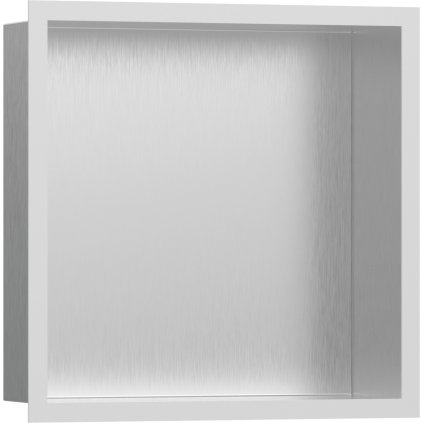 Hansgrohe XtraStoris Individual, výklenek do zdi kartáčovaná nerezová ocel, s designovým rámem 300x300x100mm, bílá matná, HAN-56097700