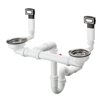 Hansgrohe D15, ručně ovládaná odtoková a přepadová souprava pro dvoudřez, nerezová ocel, HAN-43922800