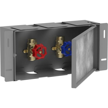 Hansgrohe XtraStoris Safe, výklenek do zdi s dvířky pro obklad a zabudovanými uzavíracími ventily 150x300x100 mm, vzhled nerezové oceli, HAN-56100800