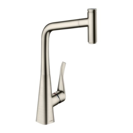 Hansgrohe Metris Select M71, kuchyňská páková baterie 320 s vytahovacím výtokem, 1jet, vzhled nerezu, HAN-14884800