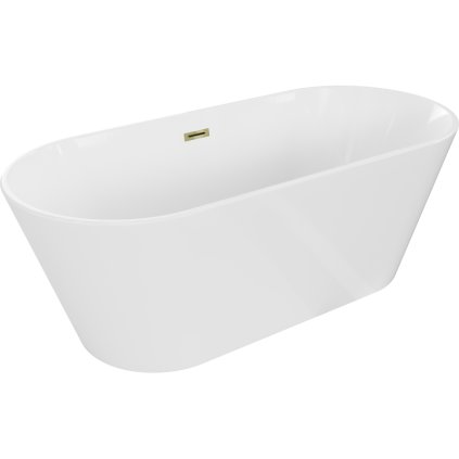 Mexen Flavia, volně stojící vana 170 x 75 cm, bílá, zlatý lesklý přepad, 54031708000-50