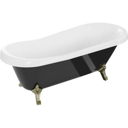 Mexen Retro, volně stojící vana 170 x 75 cm, bílá-černá, zlaté nohy, 53251707575-50