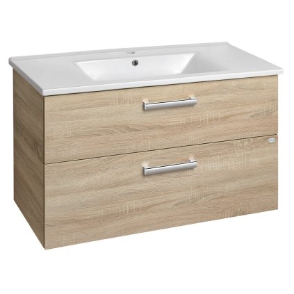 Aqualine, VEGA umyvadlová skříňka 100cm, 2xzásuvka, dub platin, VG903