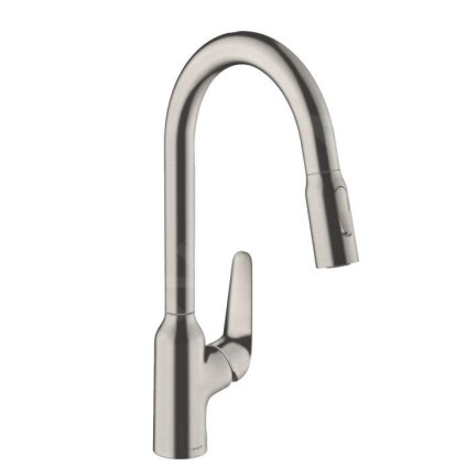 Hansgrohe Focus M42, dřezová baterie M429-H220 s výsuvnou sprškou, vzhled nerezavějící oceli, HAN-71800800
