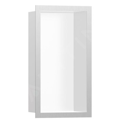 Hansgrohe XtraStoris Individual, výklenek do zdi s designovým rámem, 300x150x100 mm, matná bílá/kartáčovaná nerezová, HAN-56096800