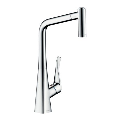 Hansgrohe Metris M71, kuchyňská páková baterie 320, Eco, vytahovatelná sprška, 2jet, sBox, chromová, HAN-73824000