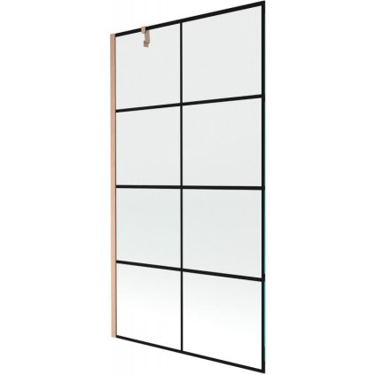Mexen Next, 1-křídlová vanová zástěna 100 x 150 cm, 6mm čiré sklo - černý vzor, měděná matná, 895-100-000-00-70-77