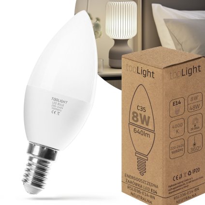 Toolight, LED žárovka E27, 8W, 640lm, 4000K neutrální bílá, RSL036, OSW-20021