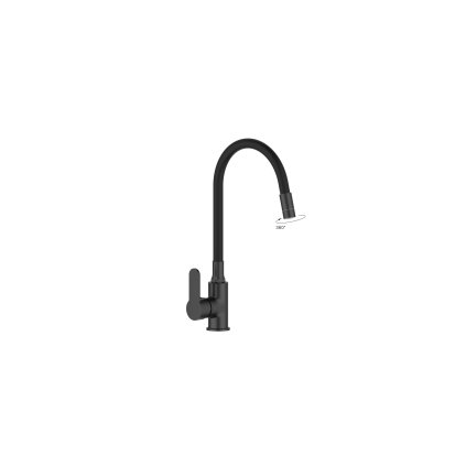Invena Ksanti, dřezová baterie s flexibilním ramenem a 2-funkčním provzdušňovačem, černá matná, INV-BZ-37-004-L