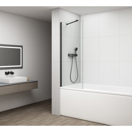 Polysan, FISA vanová zástěna 800x1500mm, černá matná, čiré sklo, FS1082-B