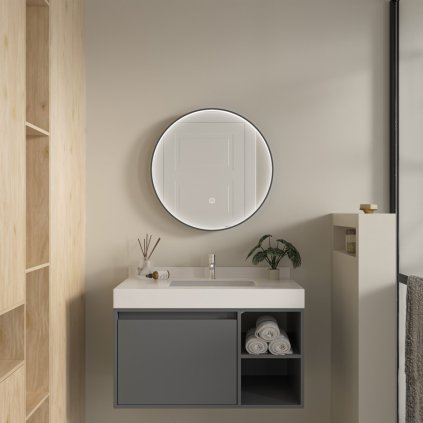 ErgaCharlotteFrontEdgeLightBlackFrameMirror60cm 1
