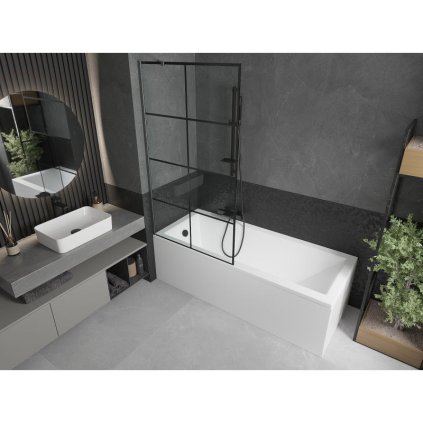 503713 mexen next 1 kridlova vanova zastena 90 x 150 cm 6mm cire sklo cierny vzor bruseny grafit 895 090 000 00 77 66