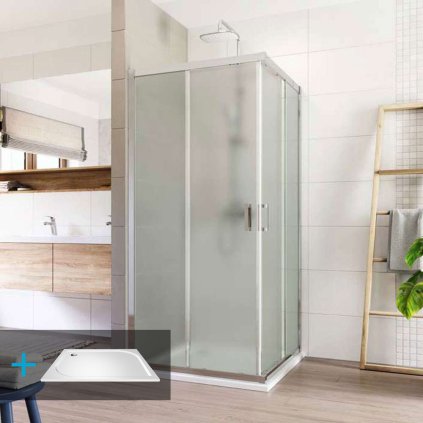 Mereo, Sprchový kout, LIMA, čtverec, 80 cm, chrom ALU, sklo Point, vanička litý mramor, MER-CK608A32KM