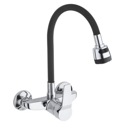 Erga Diosa, nástěnná baterie s flexibilním ramenem a sprškou, černá matná-chromová, ERG-YKA-BZ.DIOSA-BLK