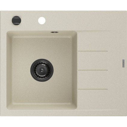 Mexen Ben, 1-komorový granitový dřez 600x500x190 mm, levý + černý sifon, béžová, 6522605000-69-B