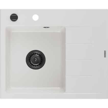 Mexen Ben, 1-komorový granitový dřez 600x500x190 mm, levý + černý sifon, bílá, 6522605000-20-B
