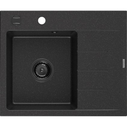 Mexen Ben, 1-komorový granitový dřez 600x500x190 mm, levý + černý sifon, černá-stříbrná metalíza, 6522605000-73-B