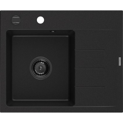 Mexen Ben, 1-komorový granitový dřez 600x500x190 mm, levý + černý sifon, černá, 6522605000-77-B