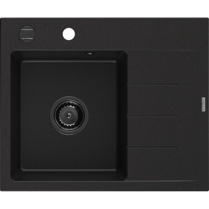 Mexen Ben, 1-komorový granitový dřez 600x500x190 mm, levý + černý sifon, černá, 6522605000-77-B