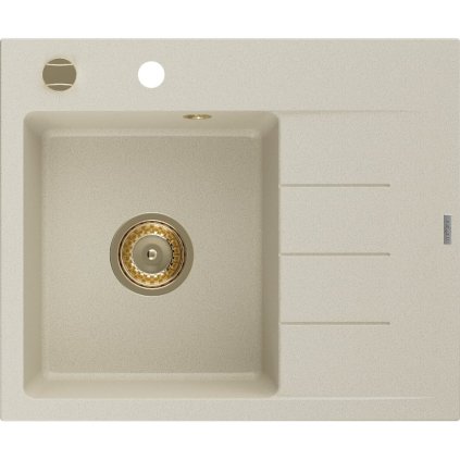 Mexen Ben, 1-komorový granitový dřez 600x500x190 mm, levý + zlatý sifon, béžová, 6522605000-69-G