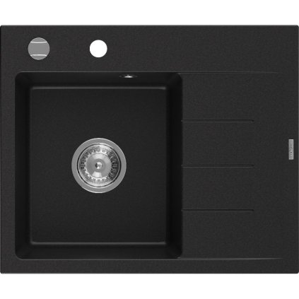 Mexen Ben, 1-komorový granitový dřez 600x500x190 mm, levý+ chromový sifon, černý, 6522605000-77