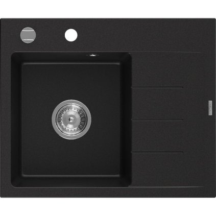 Mexen Ben, 1-komorový granitový dřez 600x500x190 mm, levý+ chromový sifon, černý, 6522605000-77