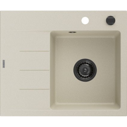 Mexen Ben, 1-komorový granitový dřez 600x500x190 mm, pravý + černý sifon, béžová, 6523605000-69-B